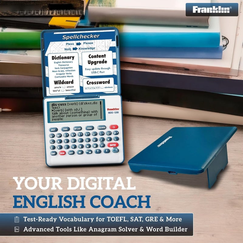 Franklin قاموس إلكتروني وموسوعة MDE-1200 – قاموس إنجليزي، مرادفات، مدقق إملائي، ألعاب كلمات، أدوات قواعد، قاموس رقمي، جهاز محمول بشاشة LCD - Image 5